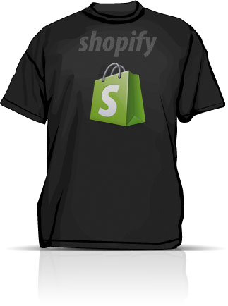 t-shirt with the shopify logo, black, blue, white, purple,