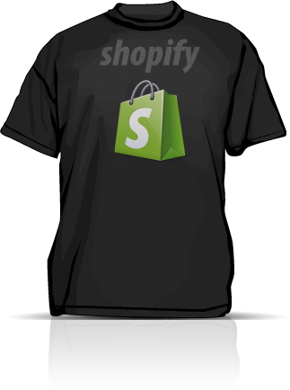 t-shirt with the shopify logo, black, blue, white, purple, 